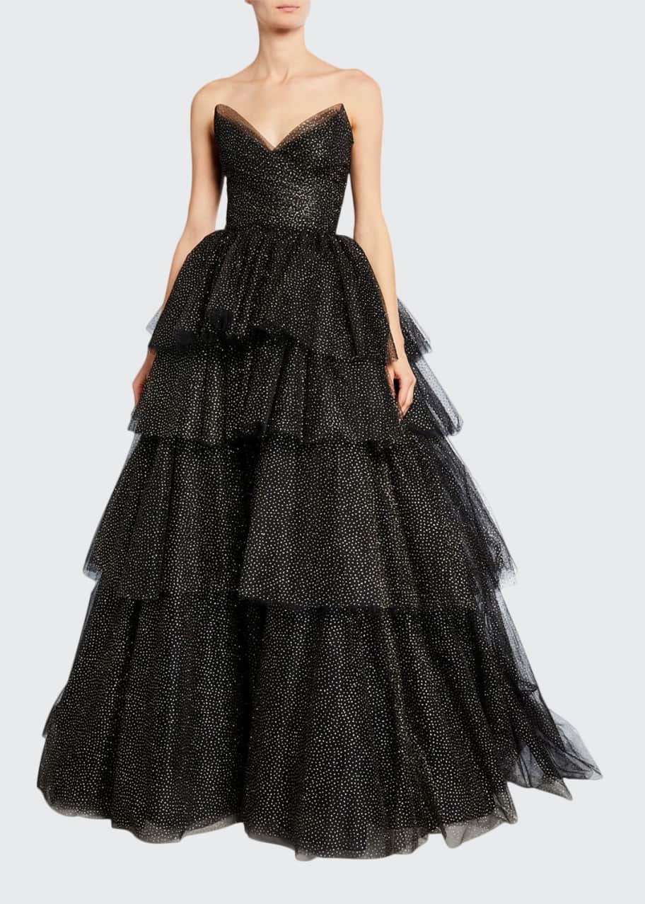 Image 1 of 1: Glittered Tulle Strapless Gown