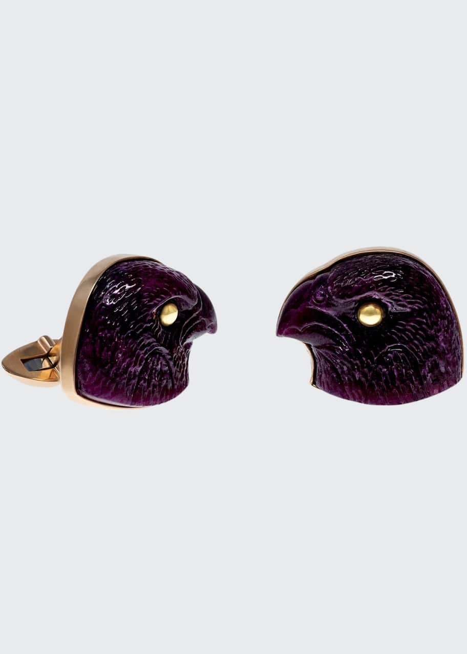 Image 1 of 1: Carved Ruby Falcon 18k Gold Cufflinks