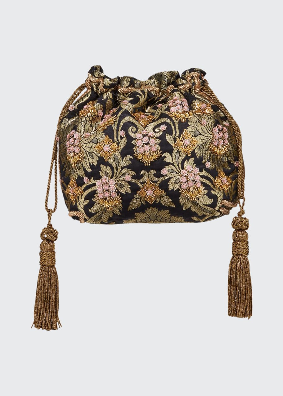 Chatelaine Ricamo Embroidered Velvet Clutch Bag