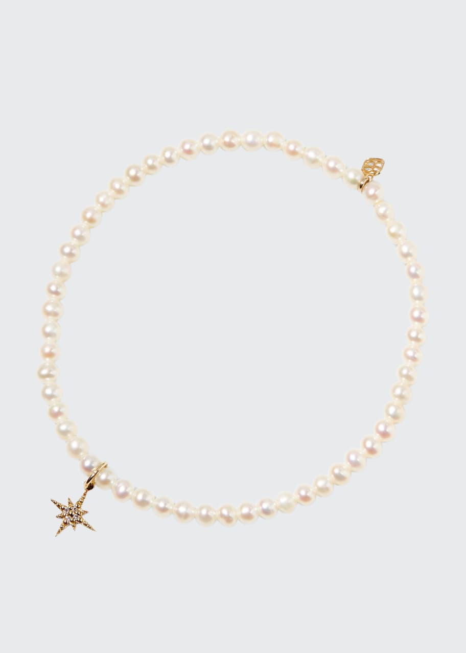 Image 1 of 1: 14k Diamond Mini Starburst and Pearl Bracelet