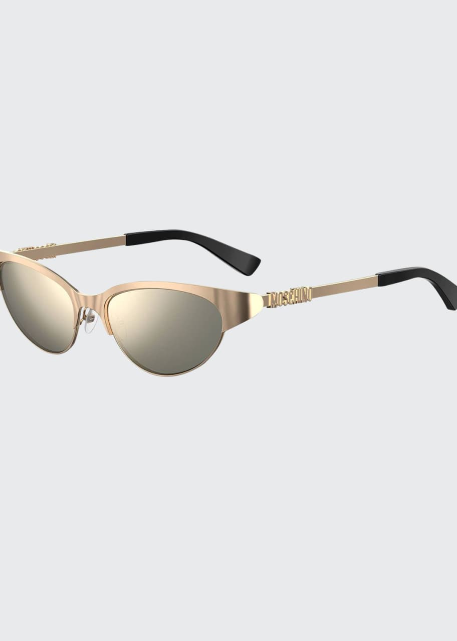 Moschino Oval Mirrored Metal Sunglasses w/ Logo Detail - Bergdorf Goodman