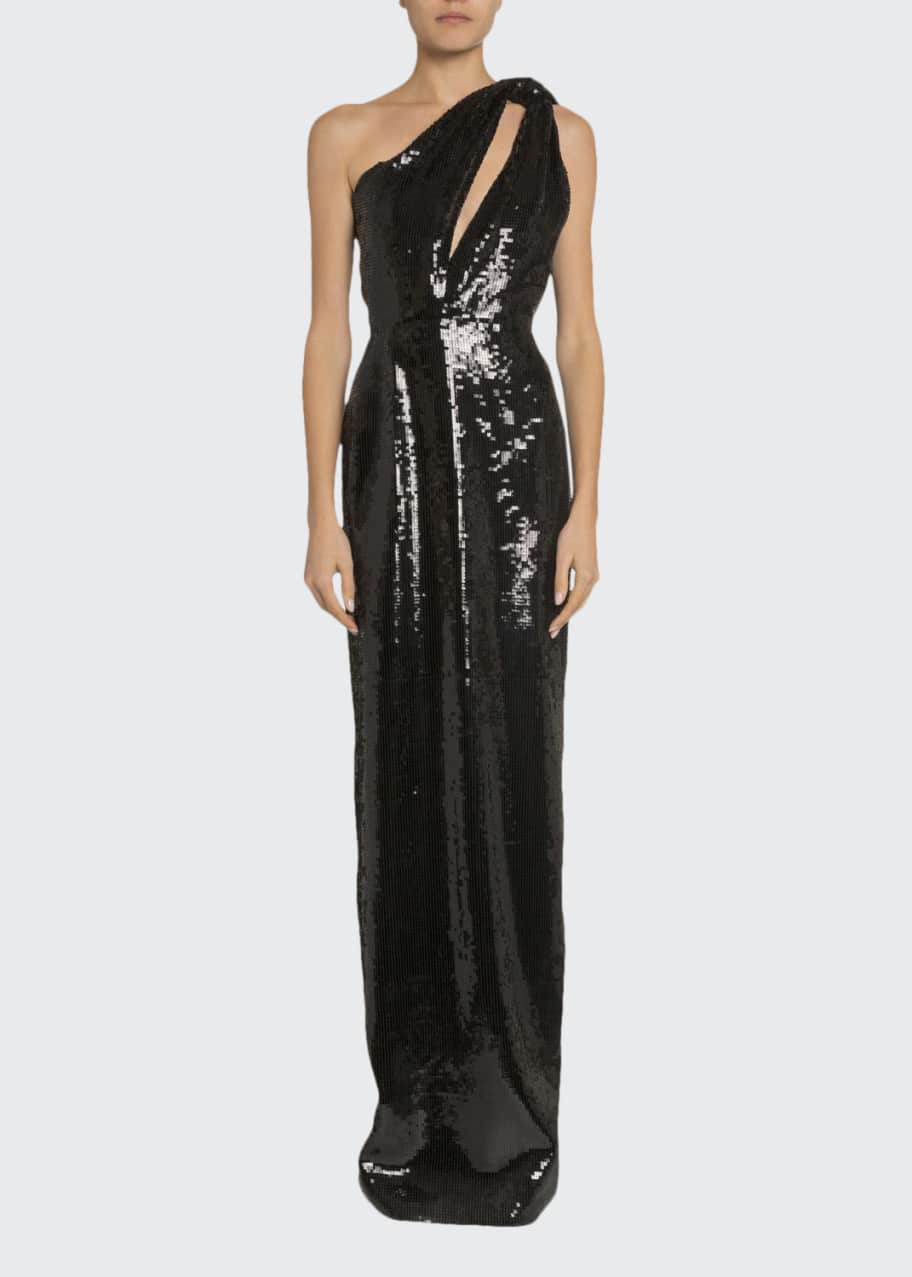 Sequined One-Shoulder Gown
