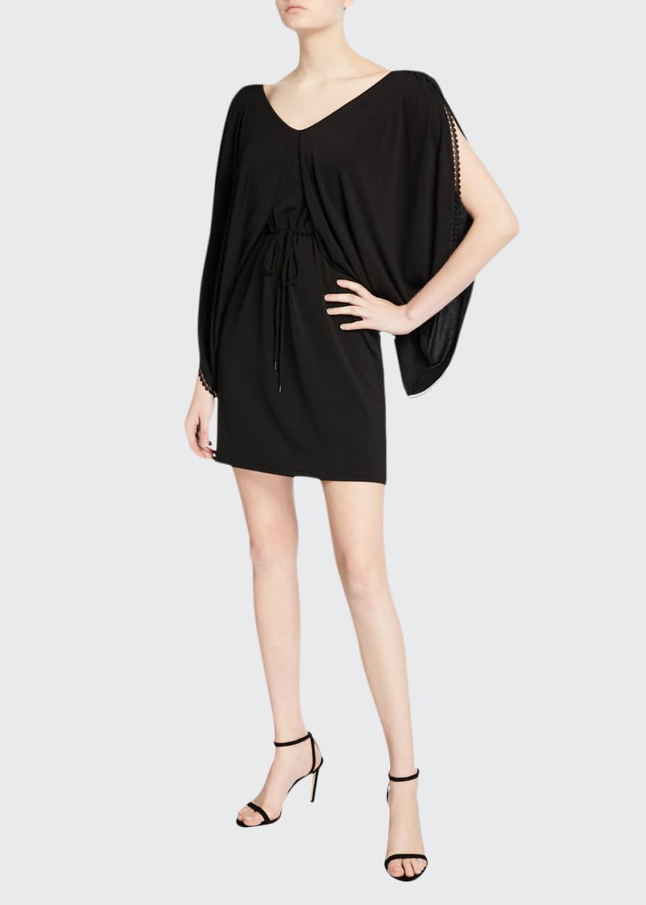 Image 1 of 1: Draped-Sleeve Jersey Short Dress