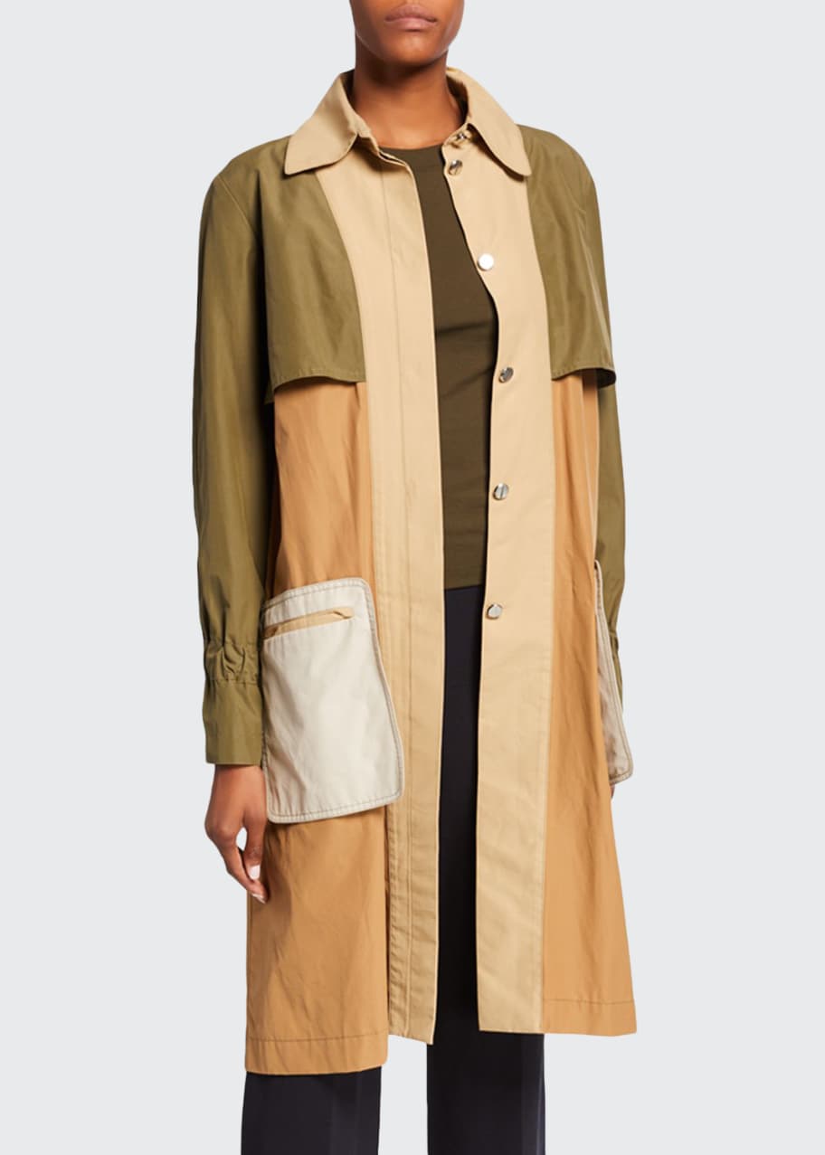 Image 1 of 1: Colorblocked Twill Trench Coat