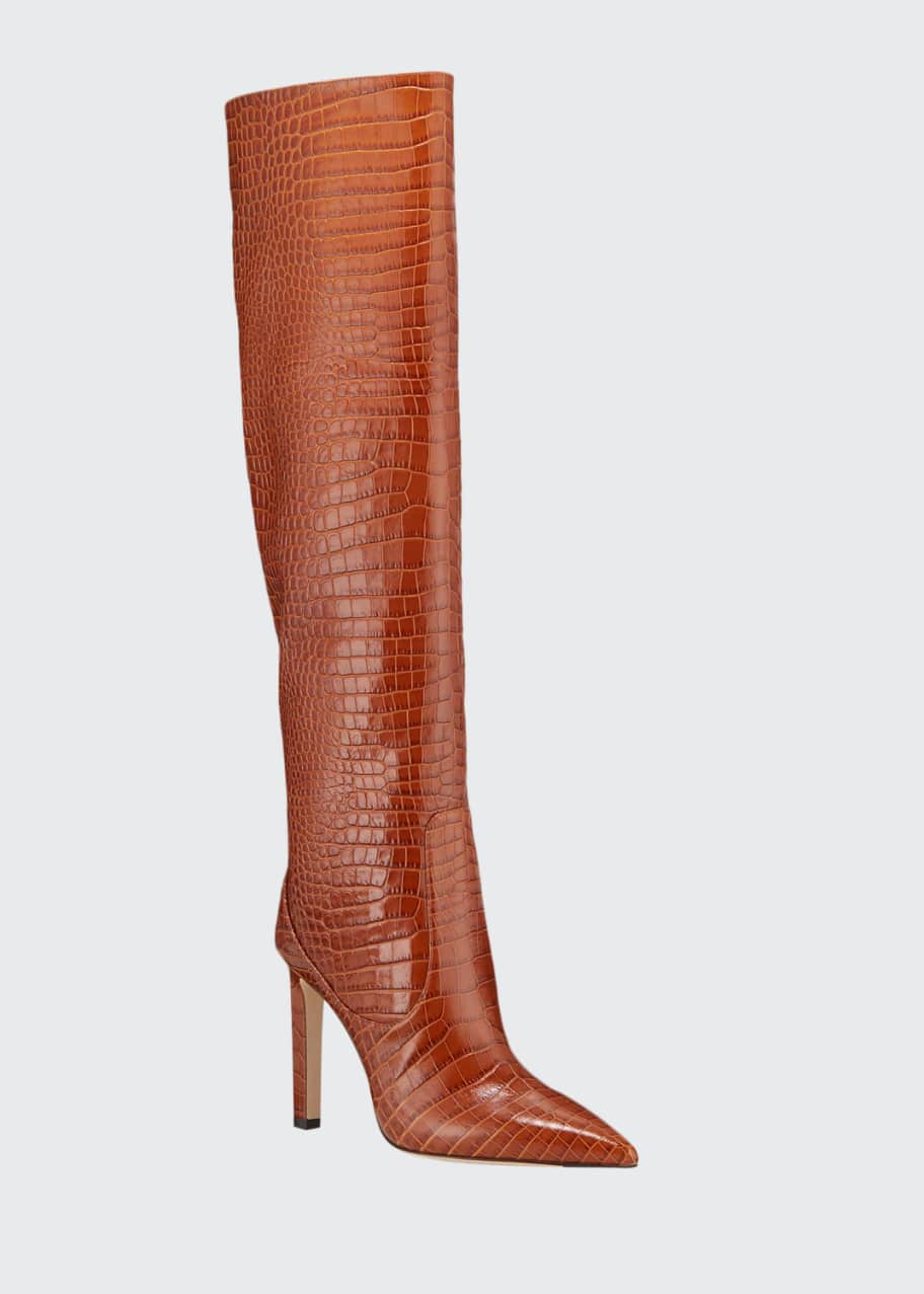 Image 1 of 1: 100mm Mavis Croc-Embossed Leather Knee Boots