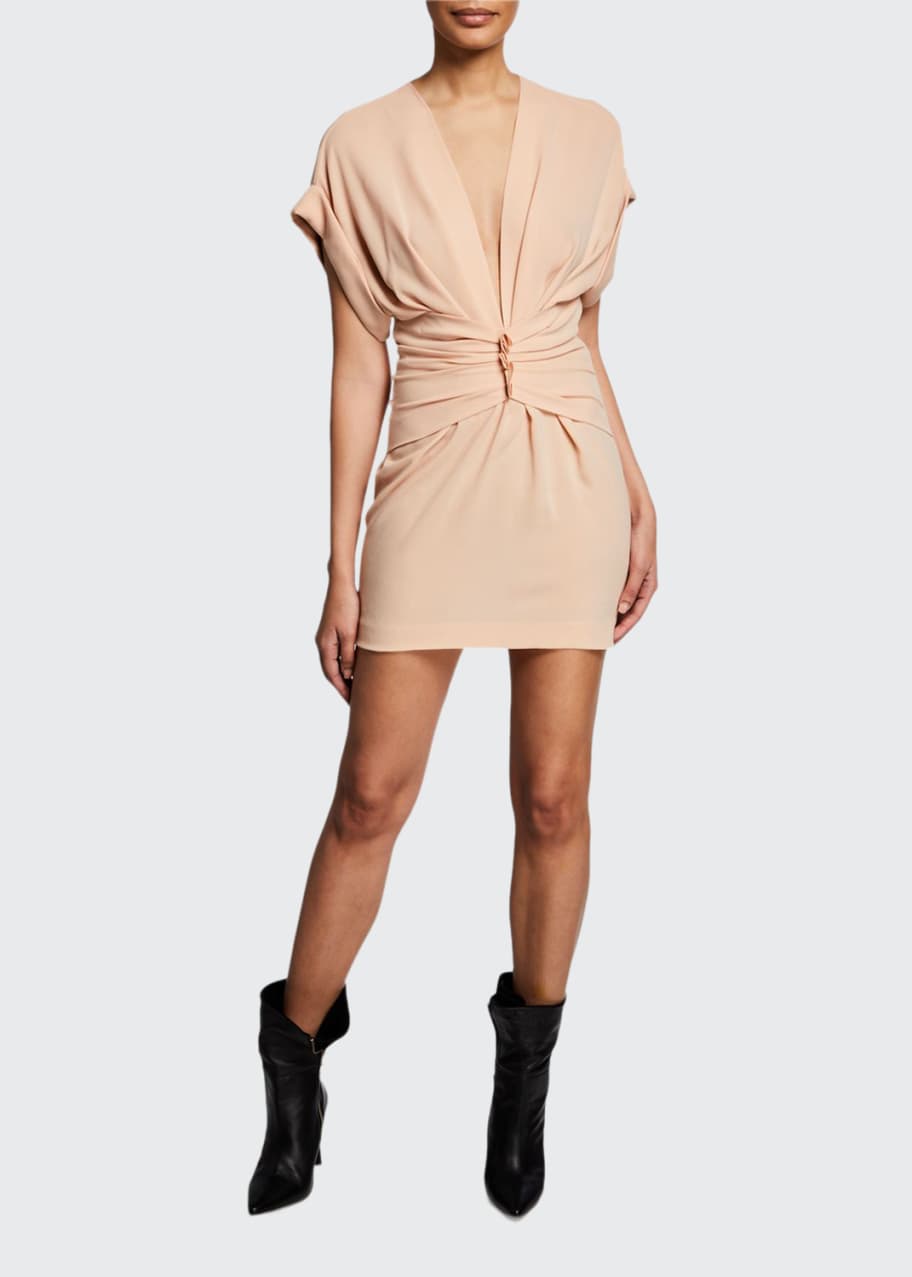 Iro Gastona V-Neck Short-Sleeve Ruched Mini Dress - Bergdorf Goodman
