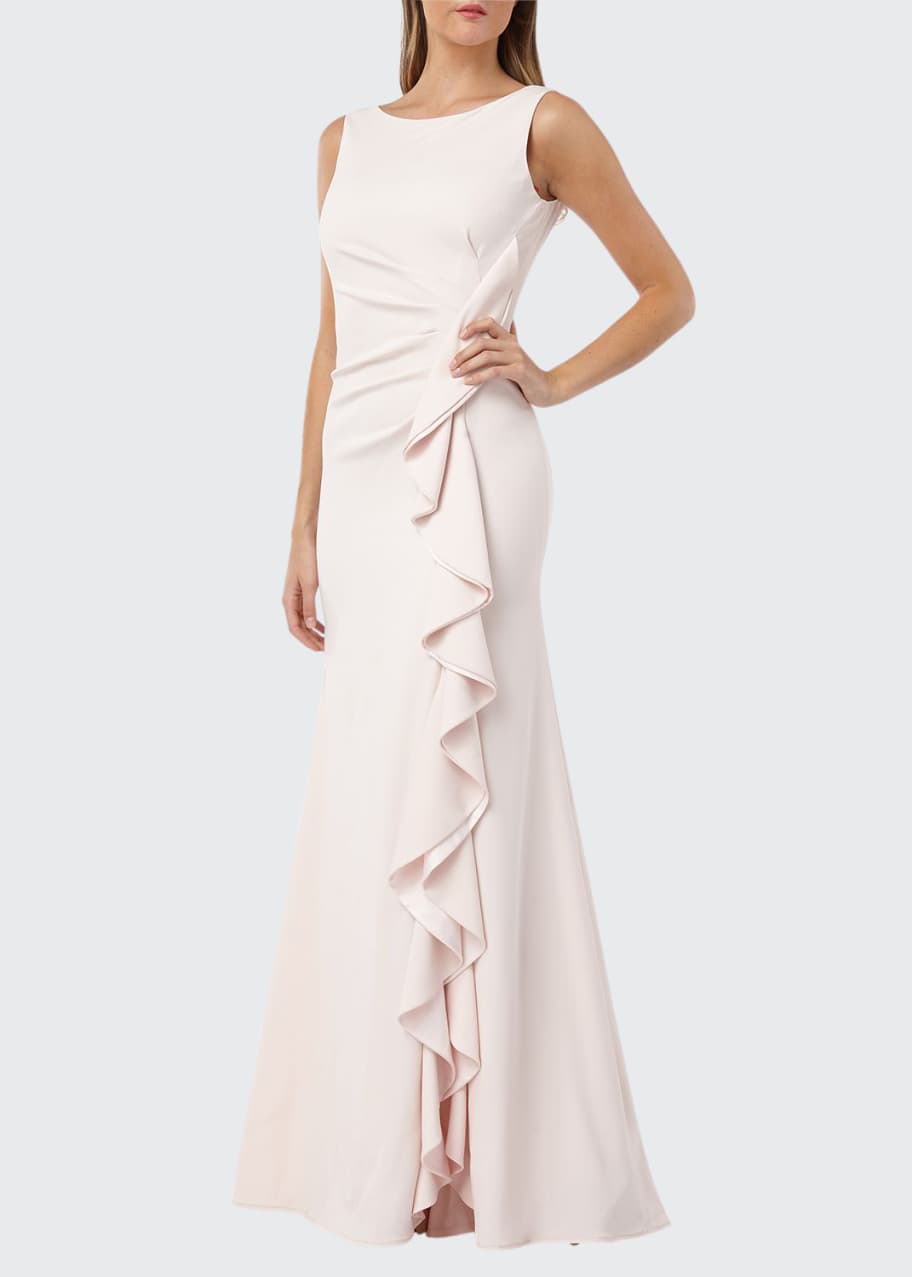 Carmen Marc Valvo Infusion Bateau Neck Sleeveless Gown w Side