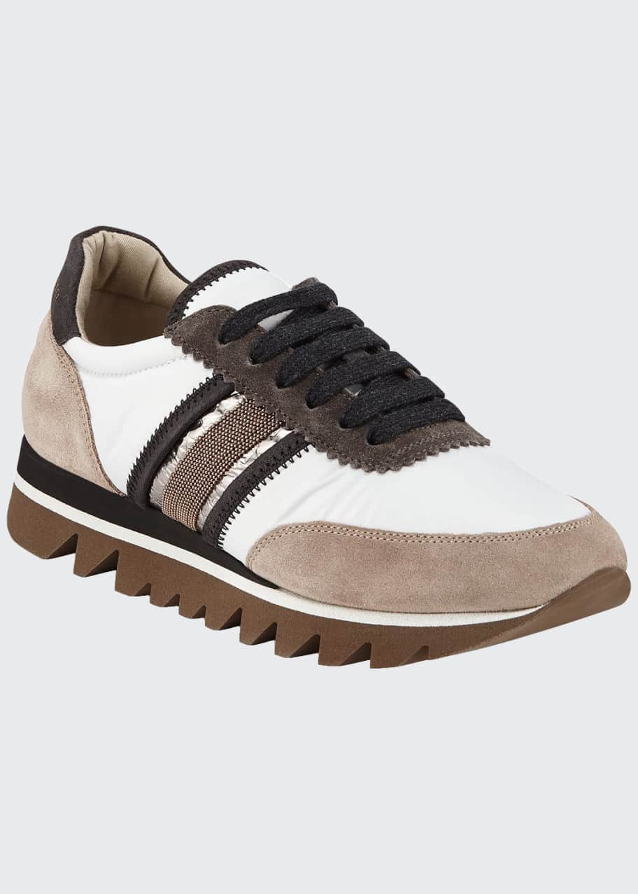 Image 1 of 1: Leather and Suede Sneakers with Exaggerated Sole