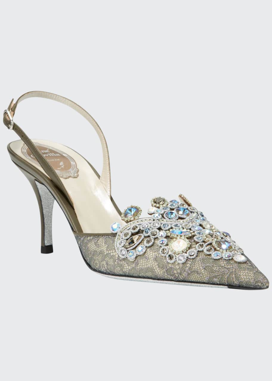 Image 1 of 1: Jeweled Lace Mid-Heel Pumps