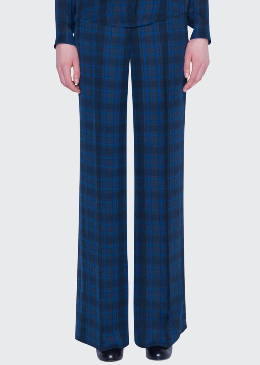 Image 1 of 1: Flore Plaid Silk High-Rise Flare Pants