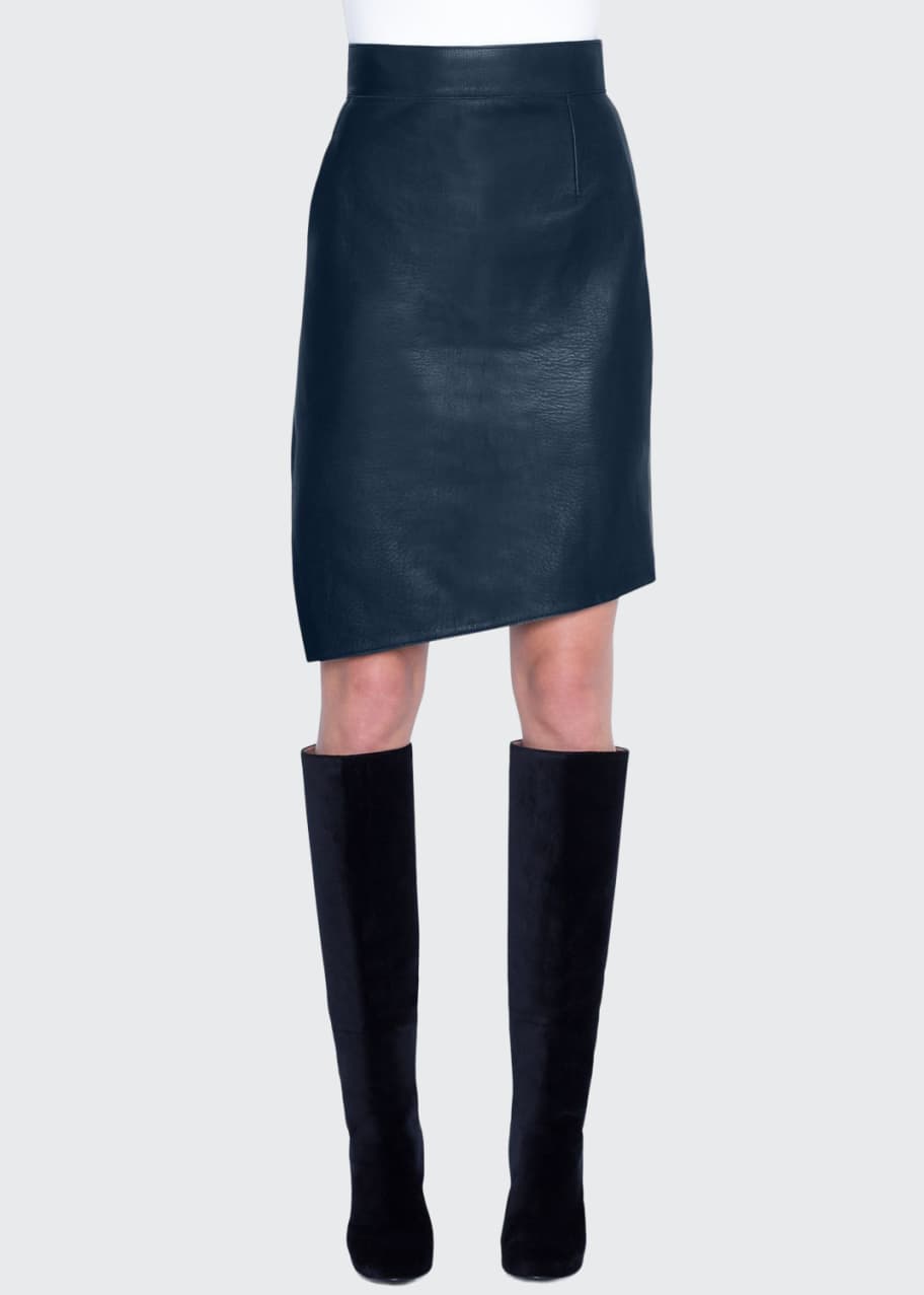 Image 1 of 1: Asymmetric Napa Leather Pencil Skirt