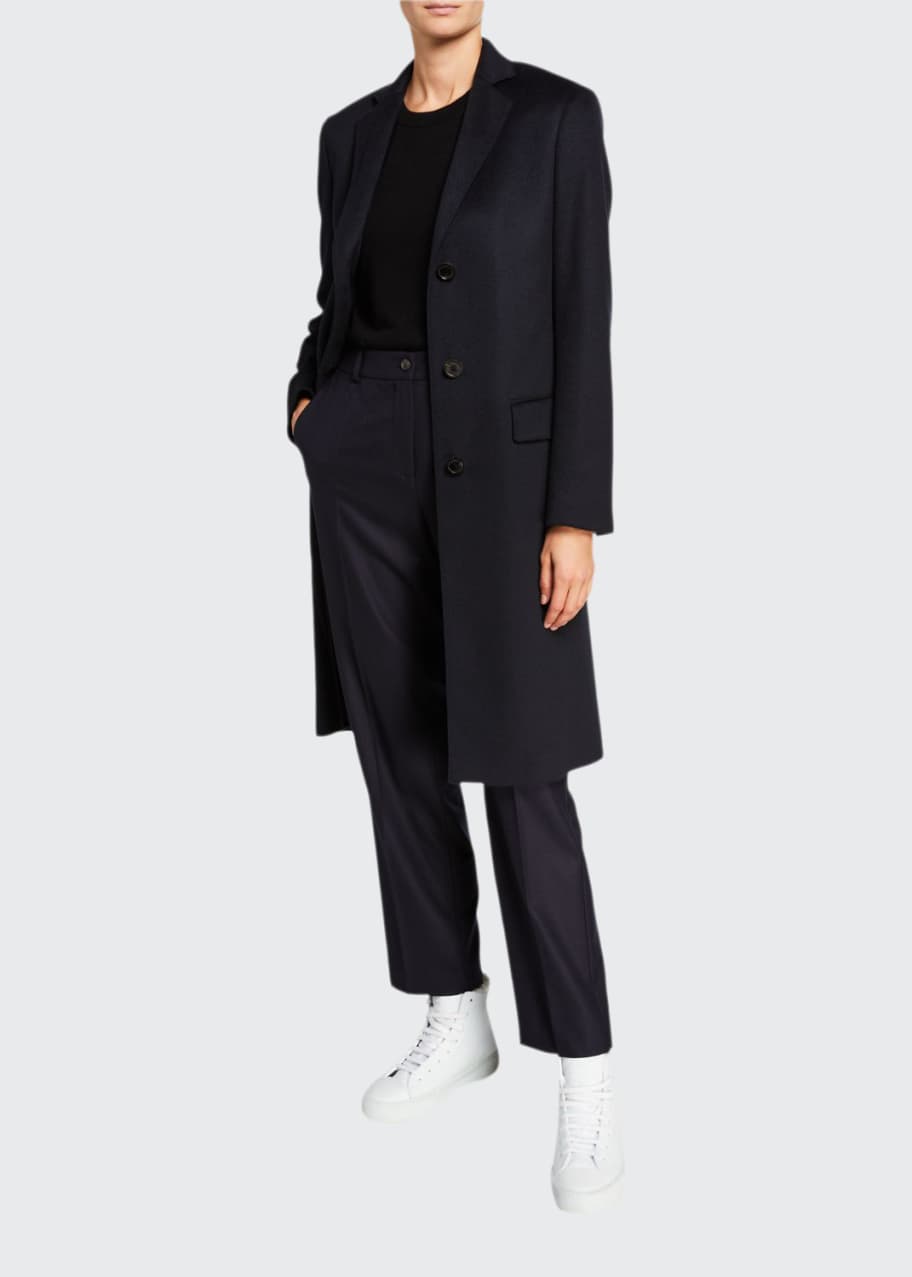 Image 1 of 1: Cashmere Single-Breasted Slim Coat, Navy