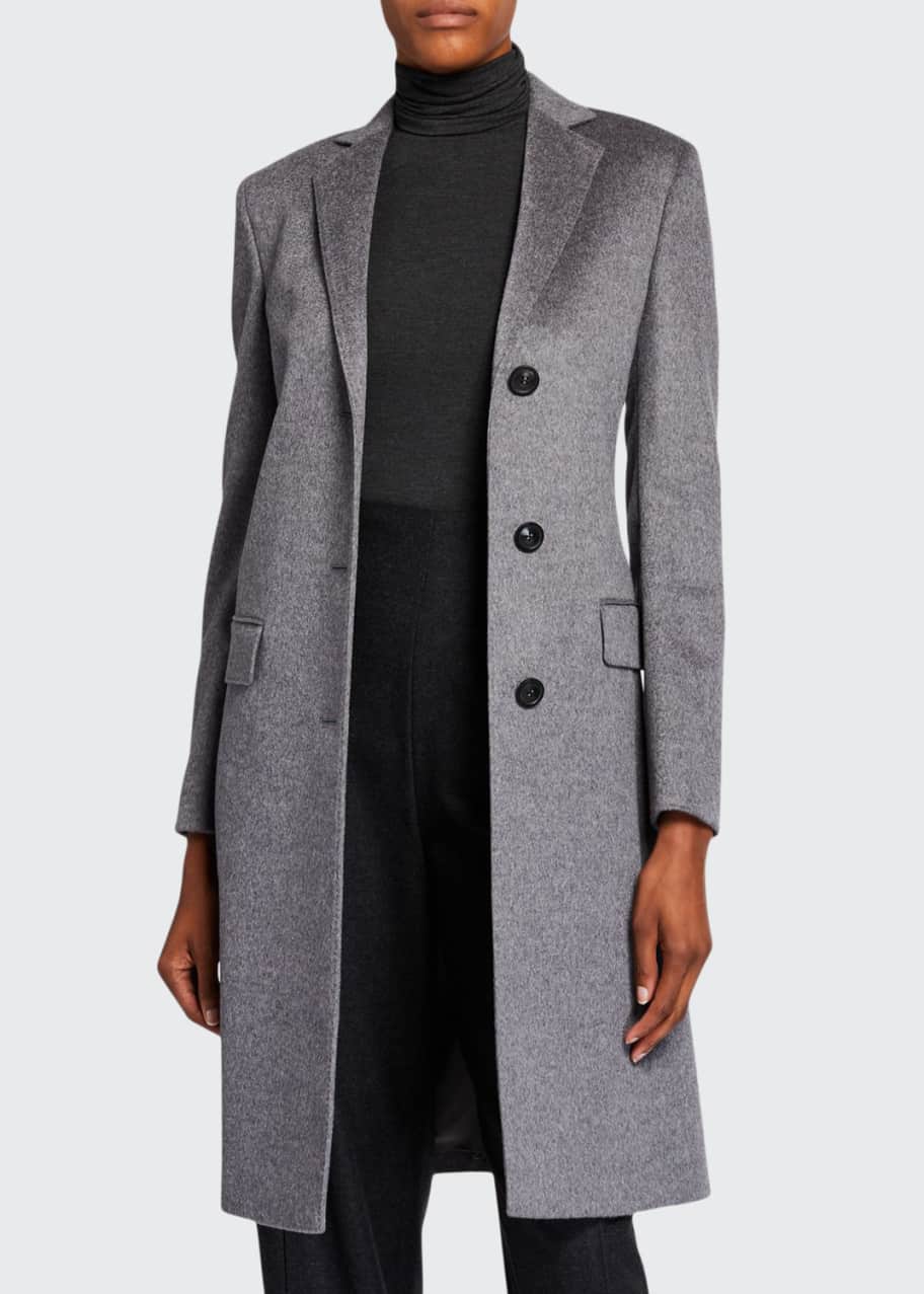 Image 1 of 1: Cashmere Single-Breasted Slim Coat, Gray