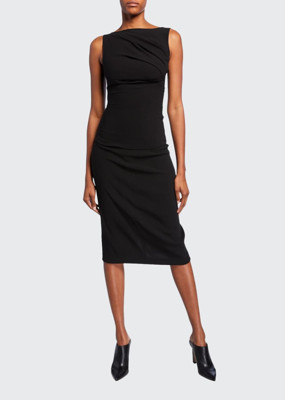 narciso rodriguez ruched dress Narciso Rodriguez Ruched Crepe Boat-Neck Midi Dress