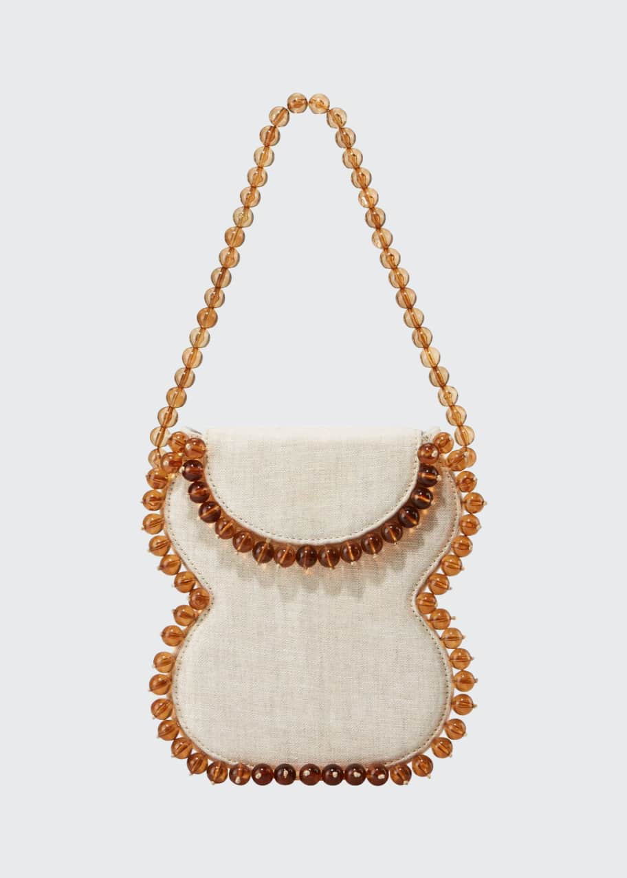 Image 1 of 1: Frida Beaded Linen Top-Handle Bag
