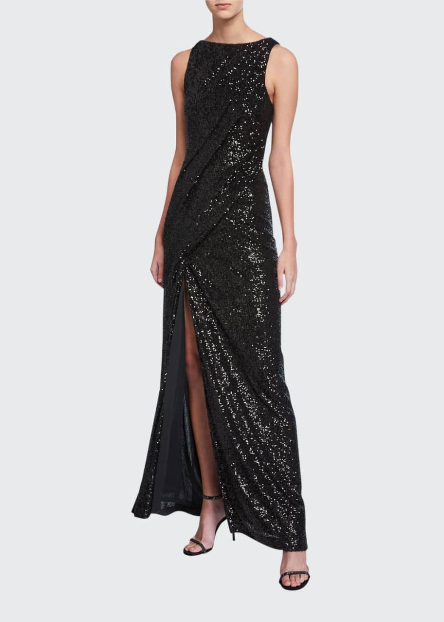 Image 1 of 1: Sequined Ruched Column Gown