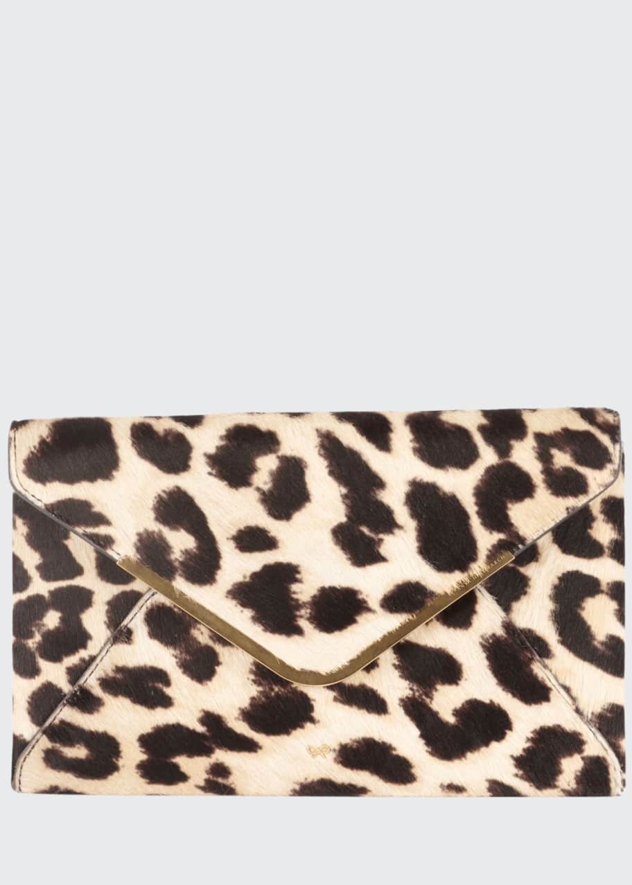 Image 1 of 1: Postbox Leopard Envelope Clutch Bag