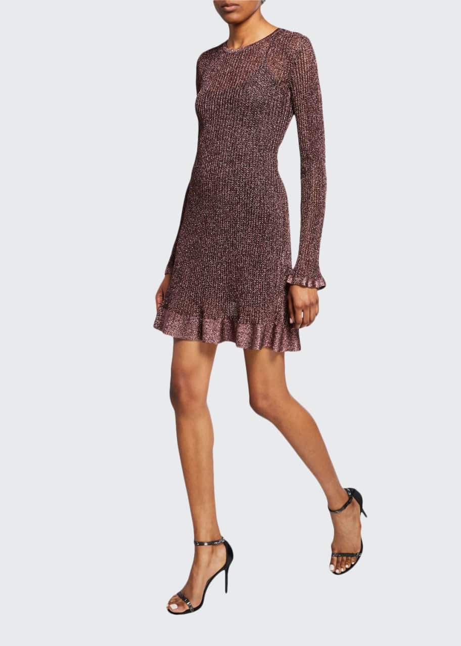 m missoni metallic dress M Missoni Dress Pink Metallic Knit Size 42 Long Sleeve Ruffle-Hem Mini   Celebrity Owned