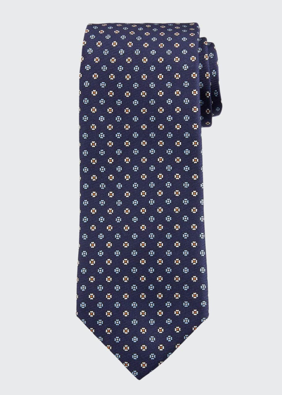 Image 1 of 1: Men's Small Floral Silk Tie, Dark Blue