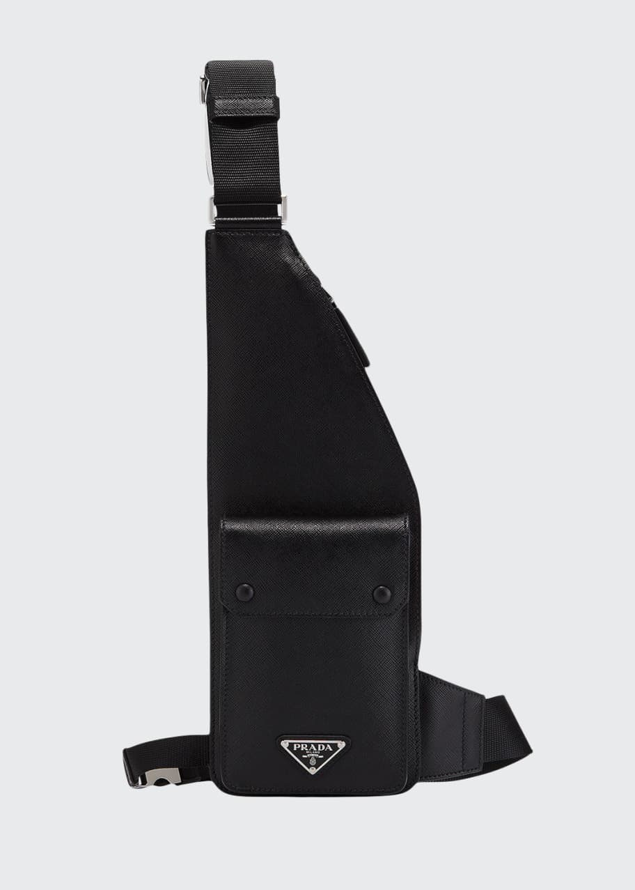 Prada Men's Saffiano Leather Multi-strap Crossbody Bag in Black