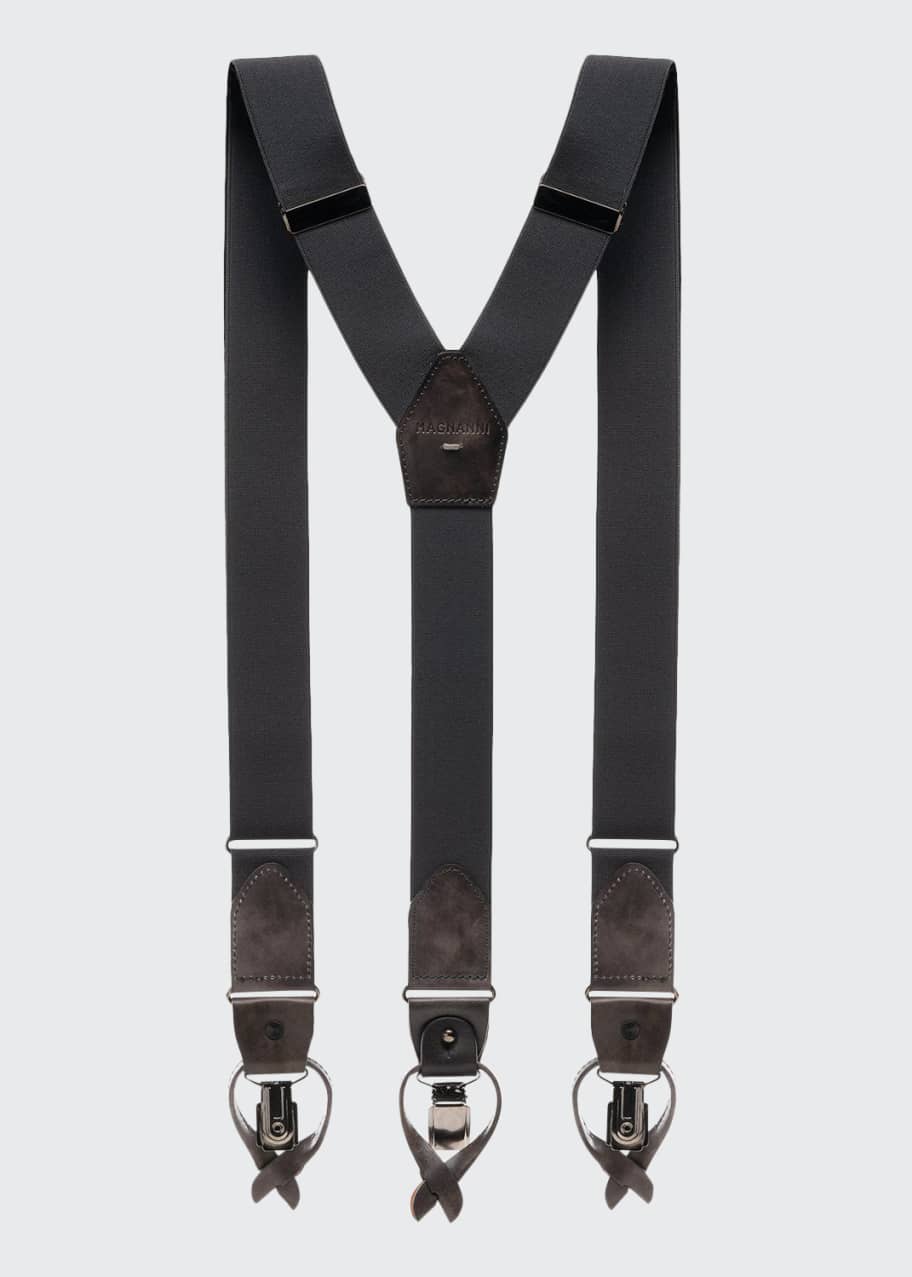 Image 1 of 1: Men's Lindor Leather-Trim Stretch Braces, Gray