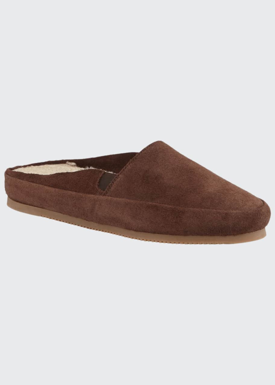 Image 1 of 1: Men's Suede Mule Slippers w/ Shearling Lining