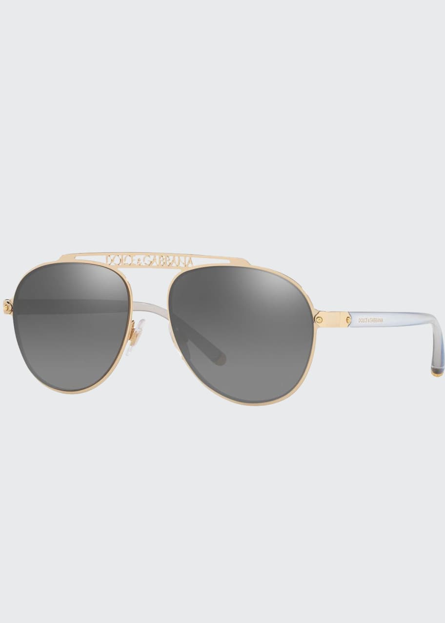 Dolce&Gabbana Mirrored Aviator Sunglasses w/ Logo Brow Bar