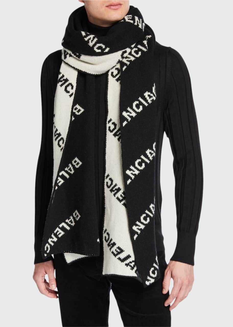 Balenciaga Men's Logo-Jacquard Wool Scarf Bergdorf Goodman