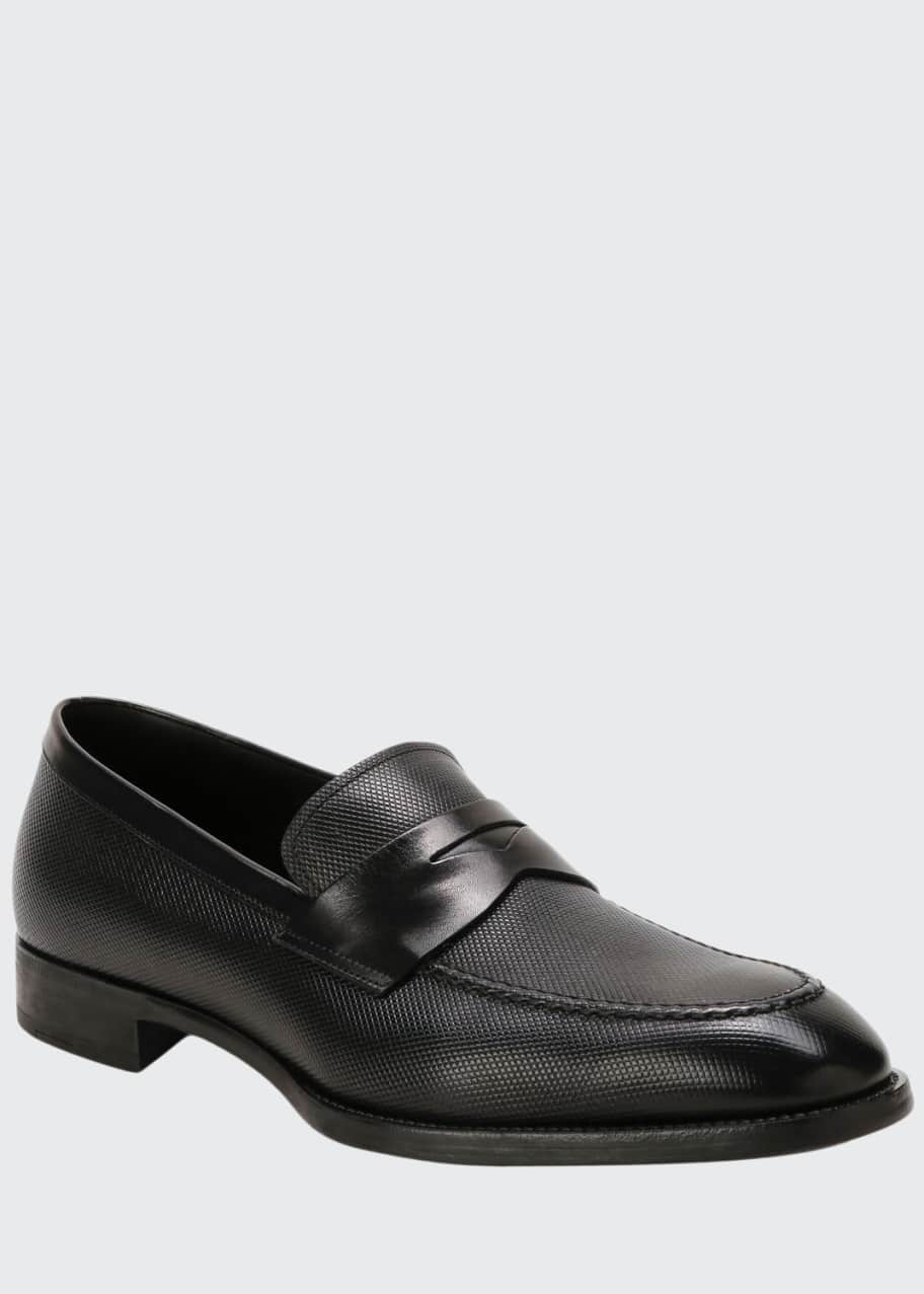 Image 1 of 1: Men's Textured Leather Penny Loafers