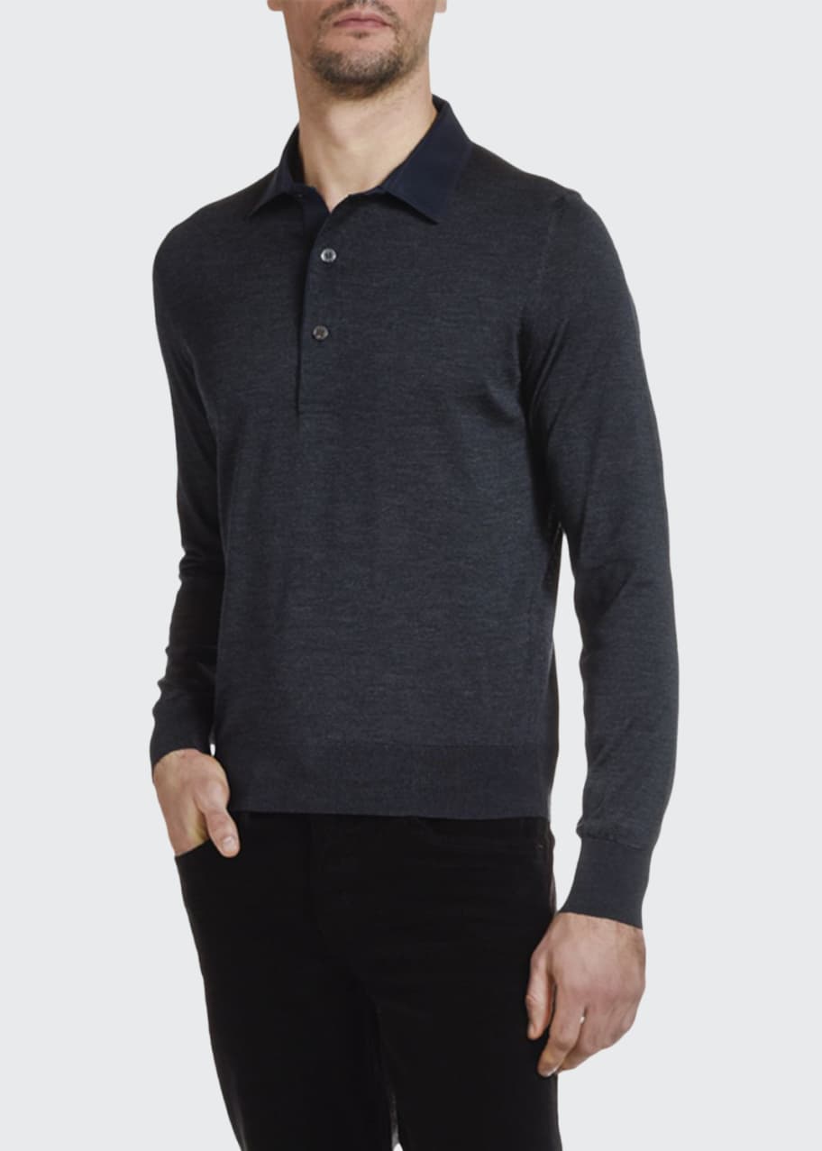 TOM FORD Men's Knit Long-Sleeve Polo Shirt - Bergdorf Goodman