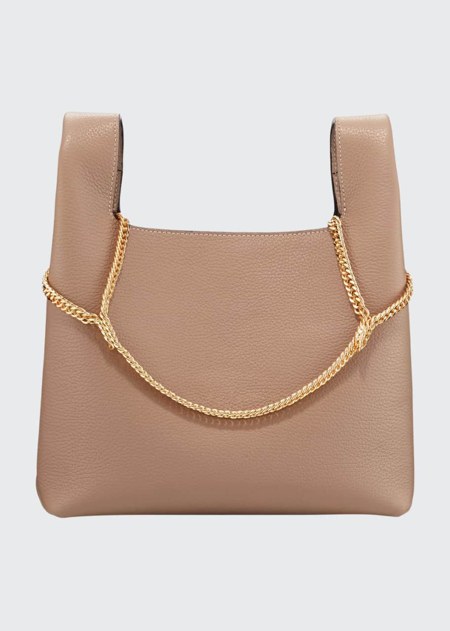Image 1 of 1: Pebbled Leather Chain Bag, Beige