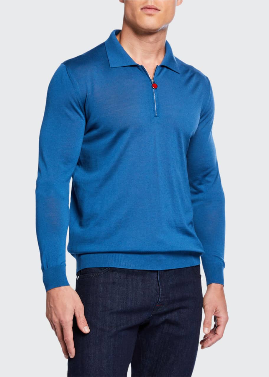 Kiton Men's LongSleeve Zip Polo Shirt Bergdorf Goodman