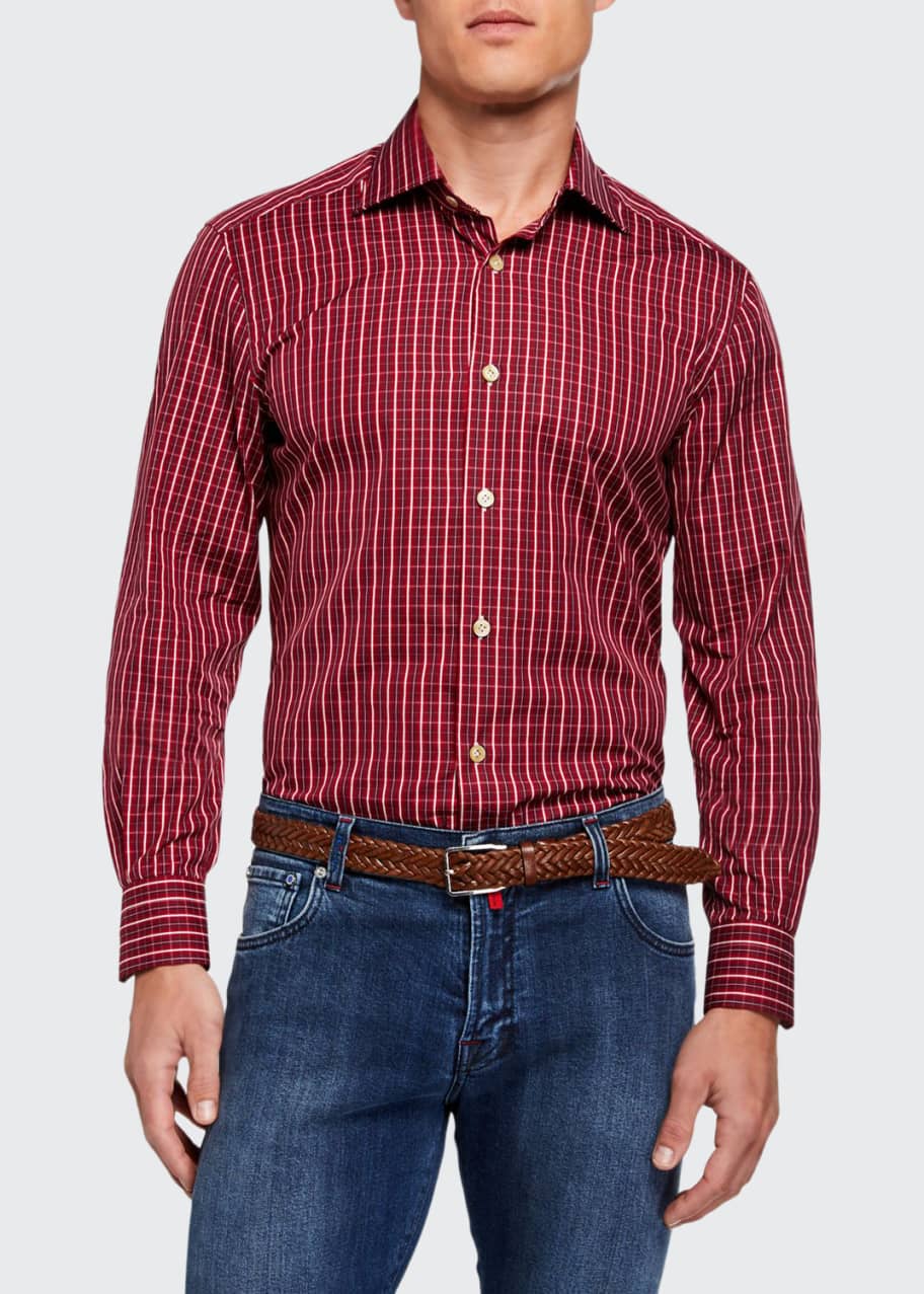 Kiton Men's LongSleeve Check Sport Shirt Bergdorf Goodman