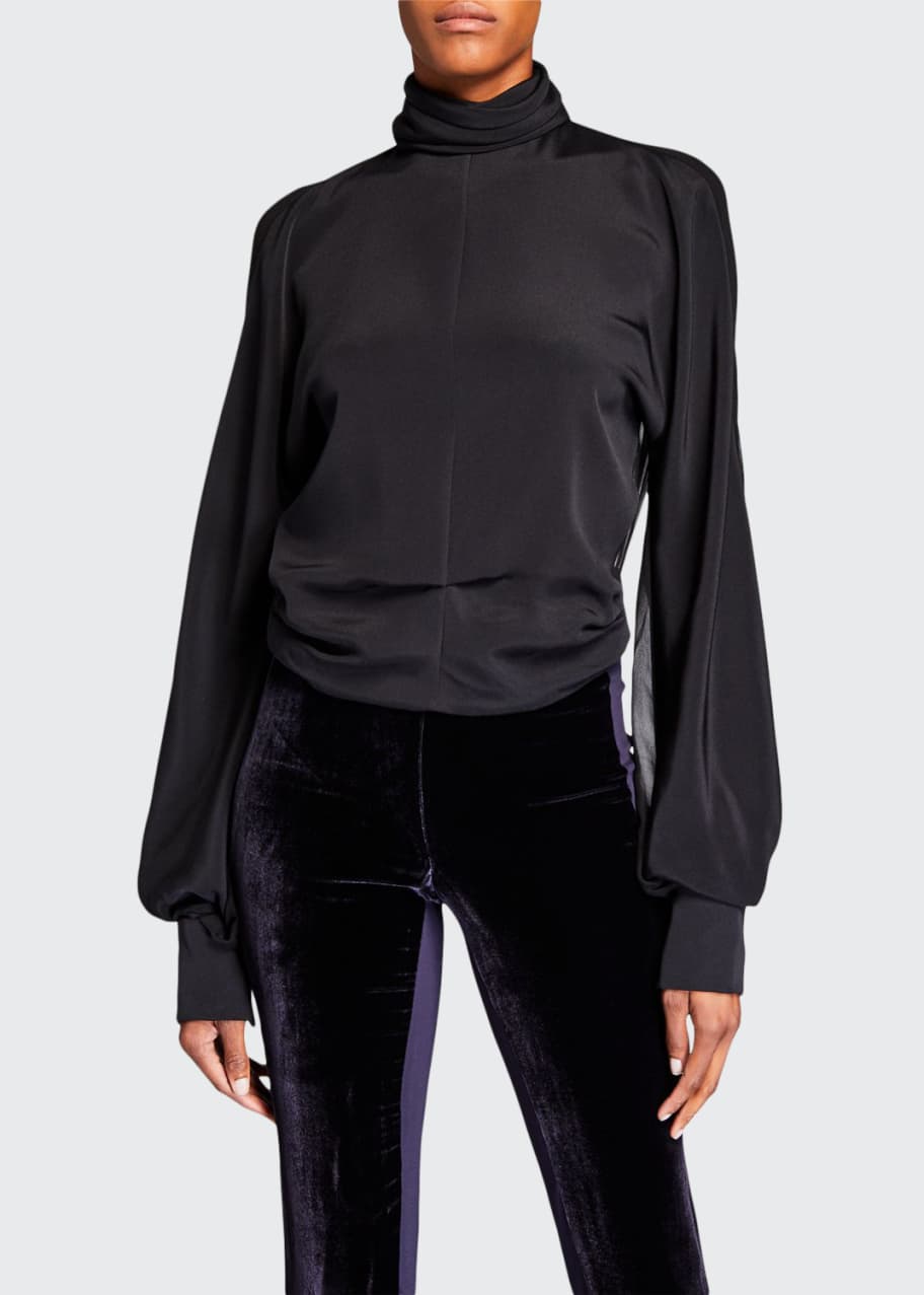 Silk Chiffon Back Turtleneck Blouse