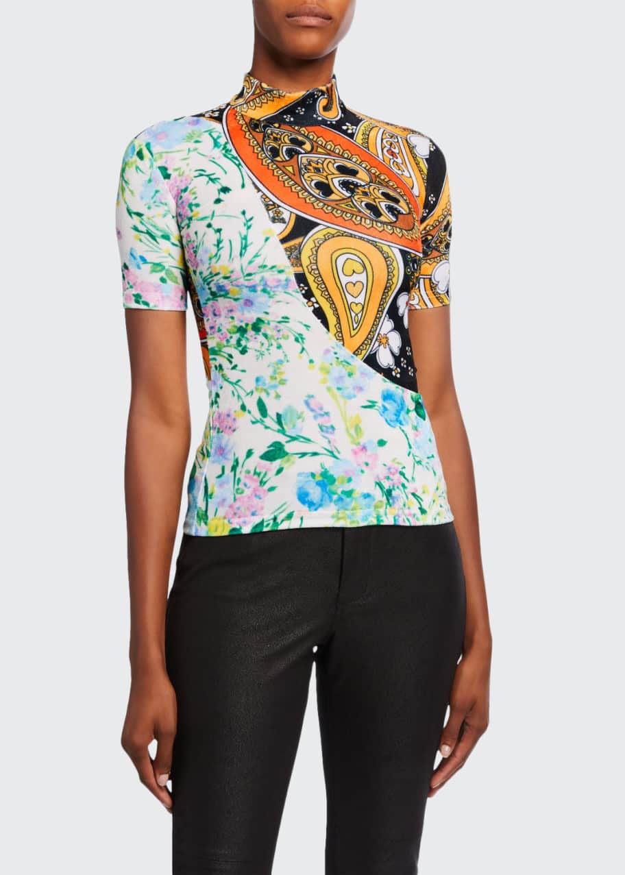 Image 1 of 1: Paisley-Print Twisted Velour Top