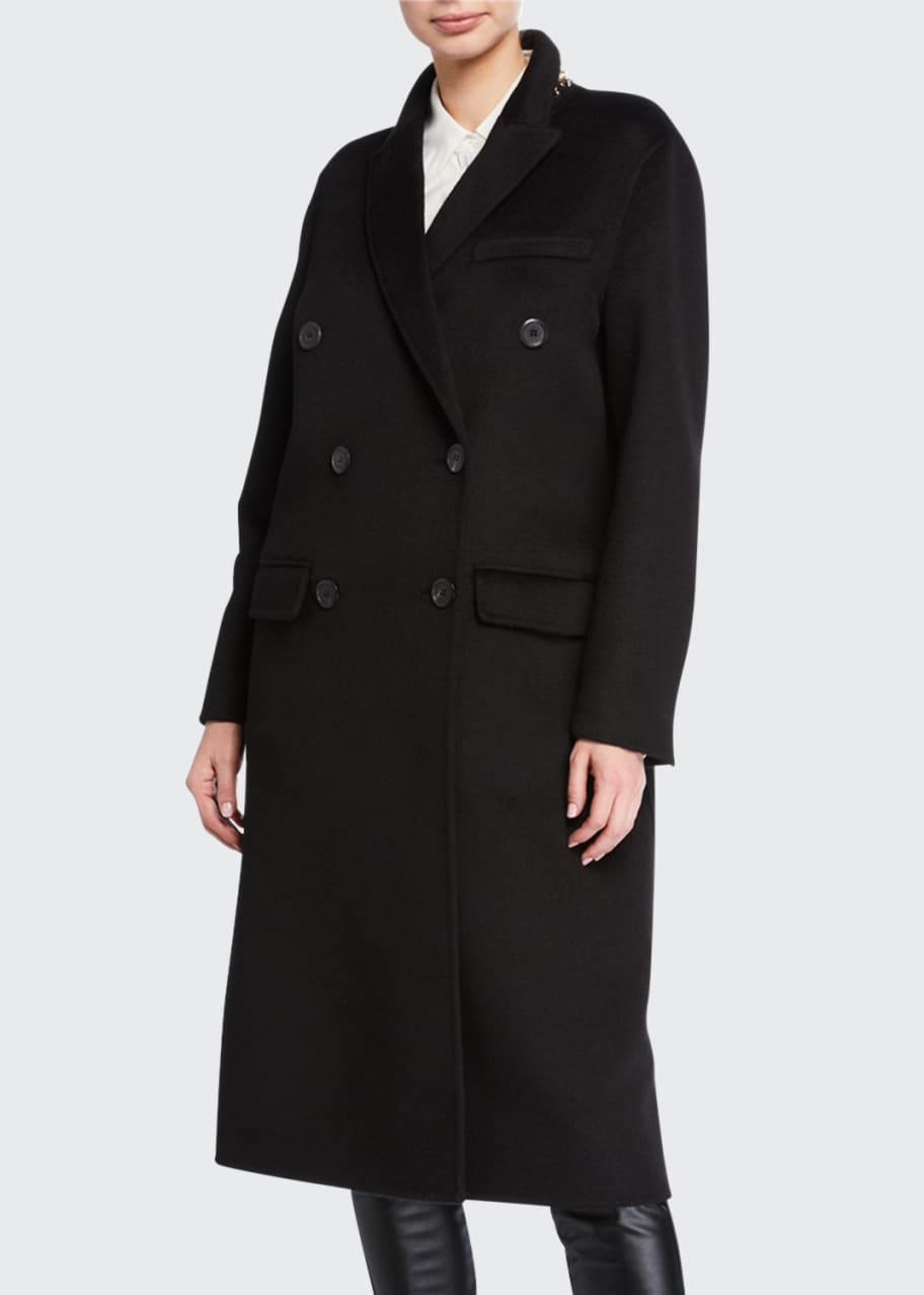 Image 1 of 1: Studded-Collar Cashgora Knee-Length Coat