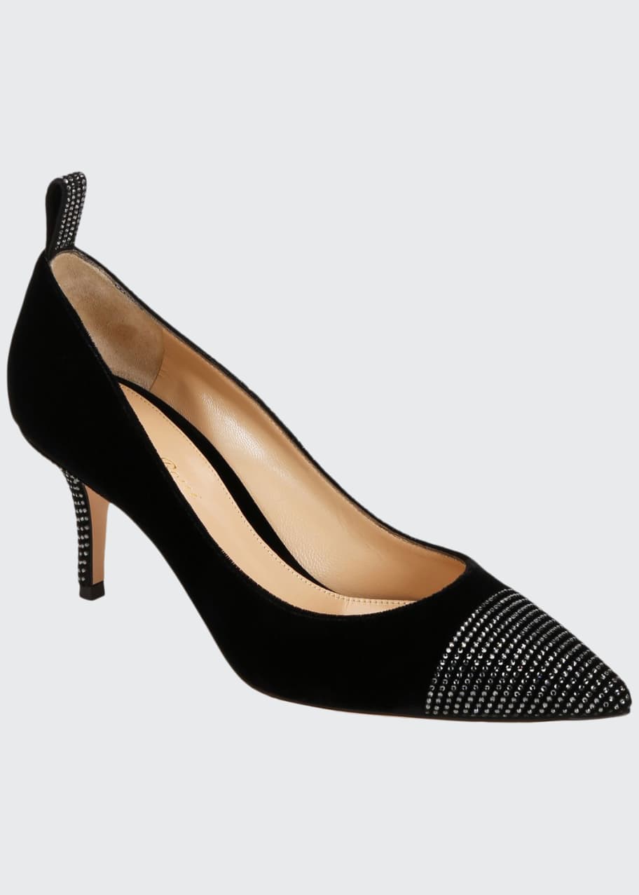 Gianvito Rossi Velvet Pumps with Crystal Cap Bergdorf Goodman