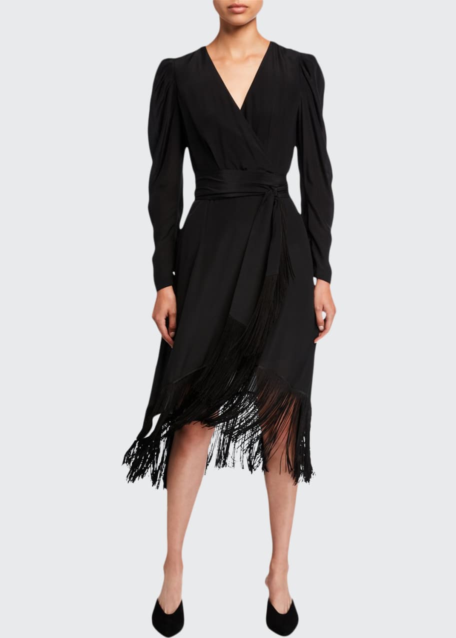 Kobi Halperin Phoebe Long-Sleeve Fringe Midi Dress - Bergdorf Goodman