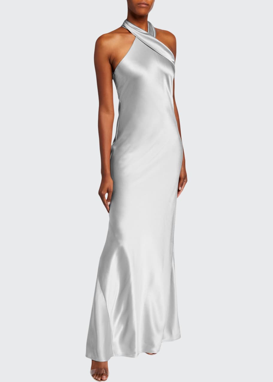 Galvan Pandora TieNeck Halter Gown Bergdorf Goodman