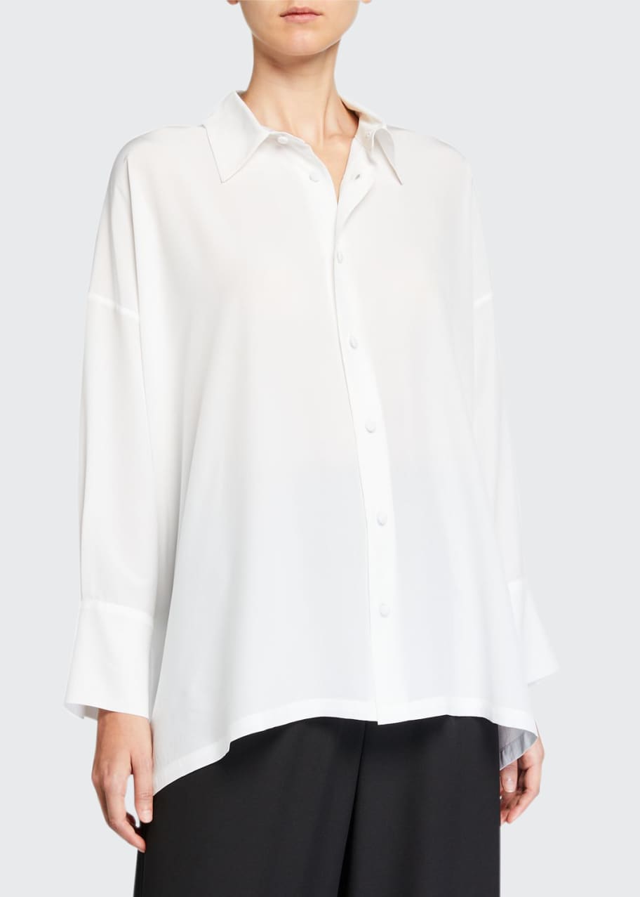 Image 1 of 1: Wide A-Line Back-Pleated Silk Shirt