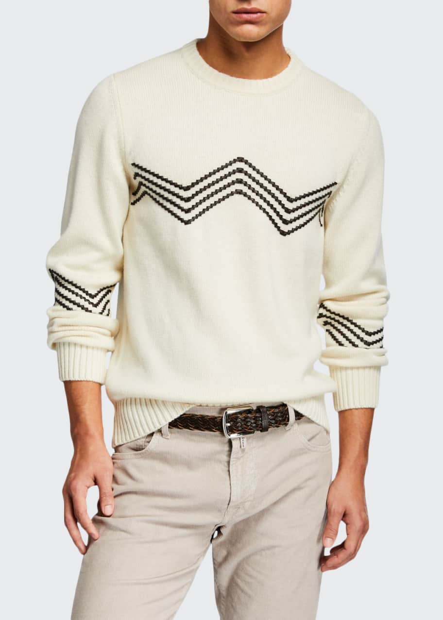 Image 1 of 1: Men's Leather-Stitch Crewneck Sweater