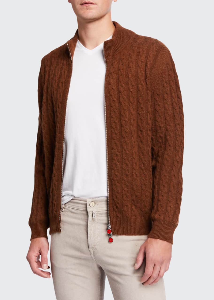 Kiton Men's CableKnit TwoWay Zip Cardigan Sweater Bergdorf Goodman