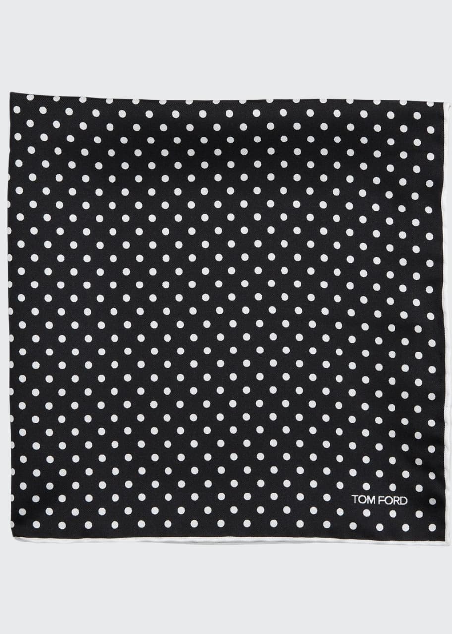 Image 1 of 1: Men's Dotted Silk Pocket Square, Black/White
