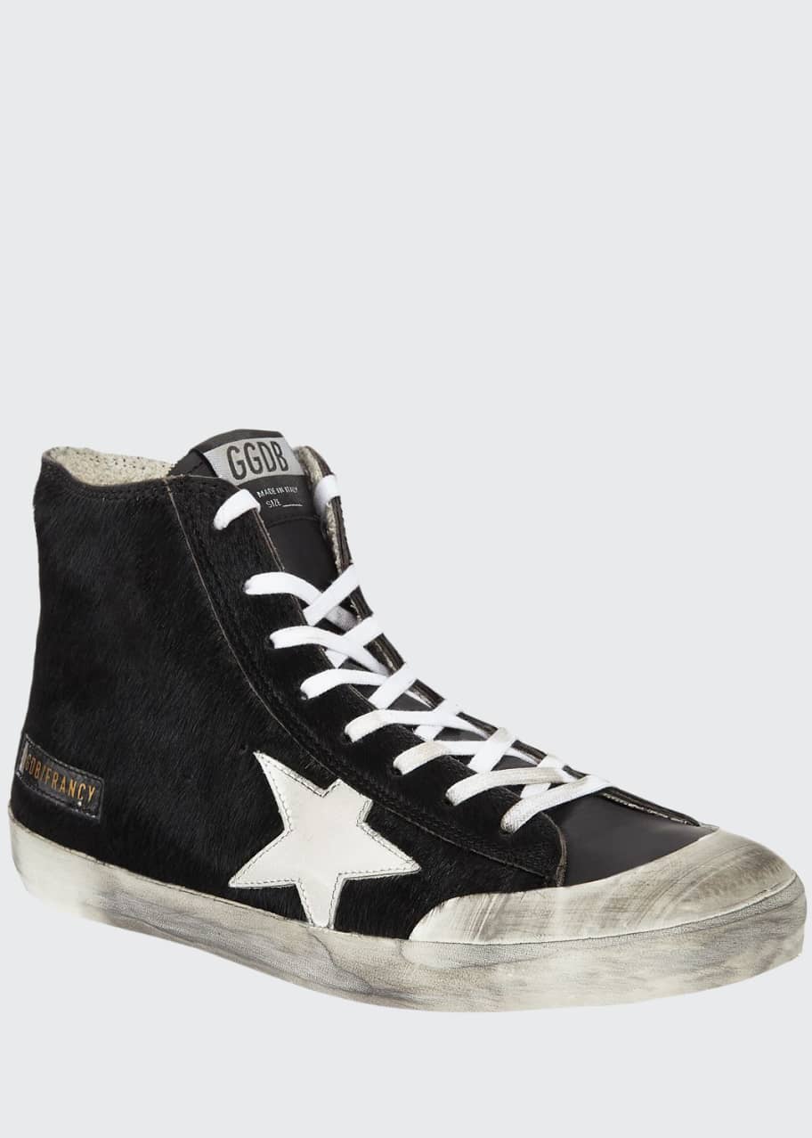 Image 1 of 1: Men's Francy High-Top Calf Hair Sneakers w/ Dirty Treatment