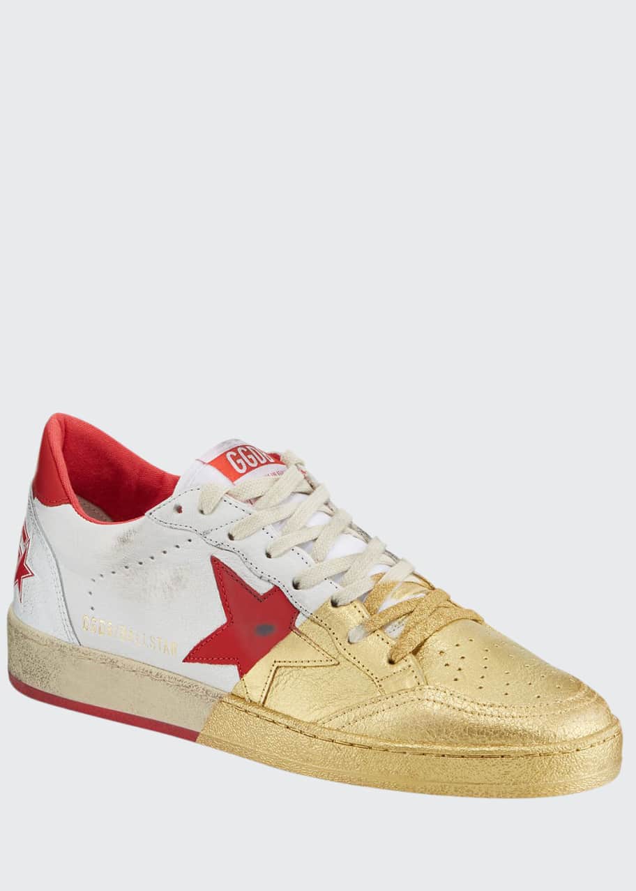 Image 1 of 1: Men's Ball Star Distressed Leather Sneakers with Metallic Paint