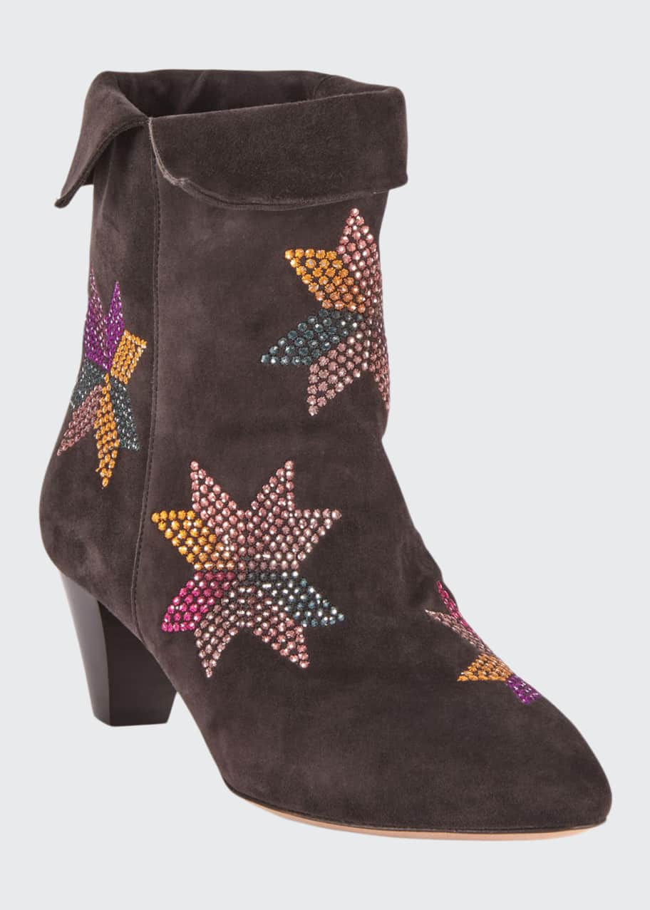 Image 1 of 1: Dyna Embroidered Suede Ankle Boots