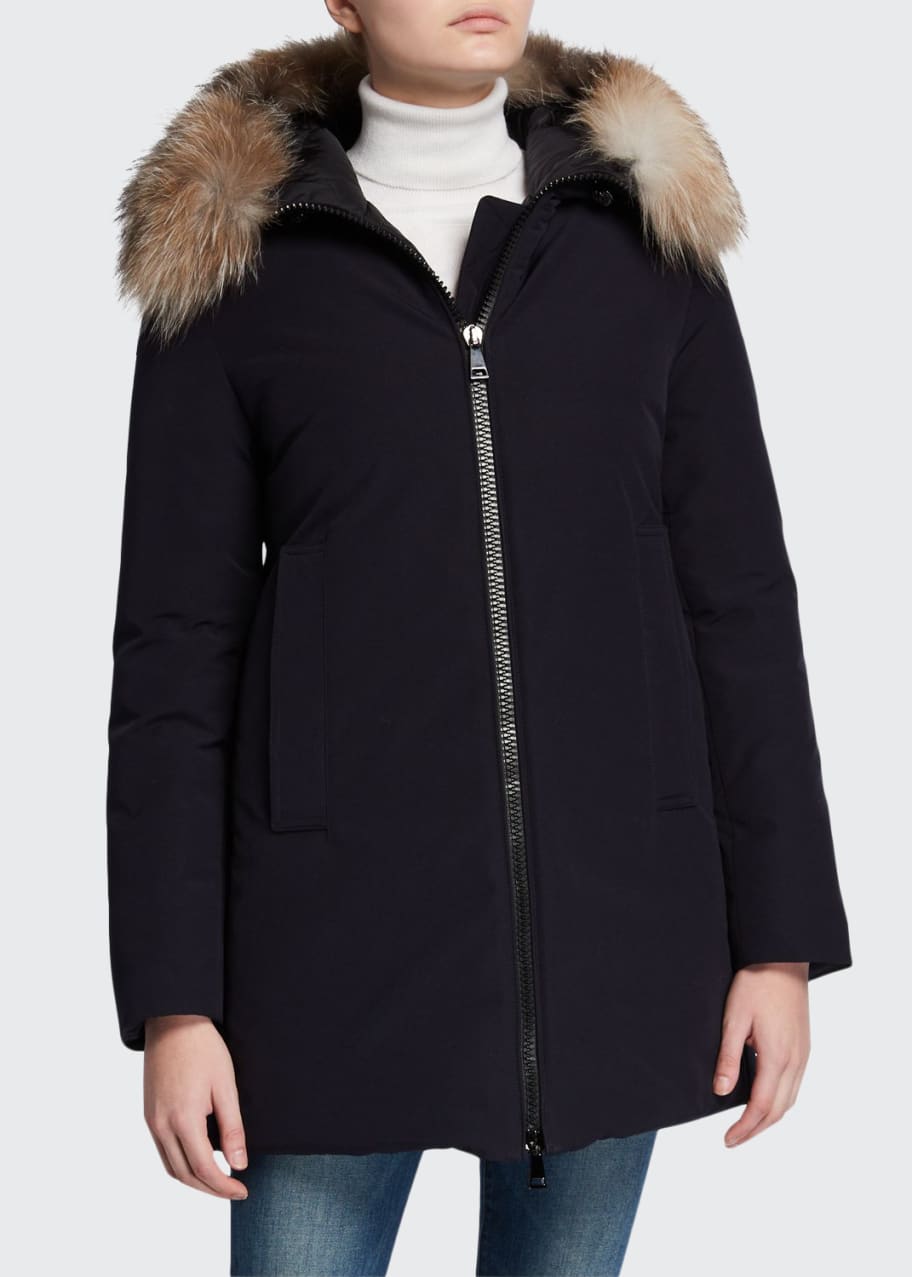 Image 1 of 1: Blavet Fur-Trim Hooded Coat