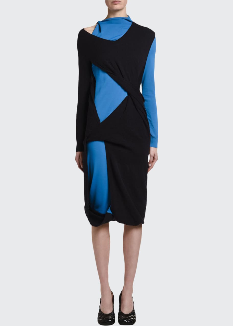 Bottega Veneta Two-Tone Cutout Jersey Midi Dress - Bergdorf Goodman