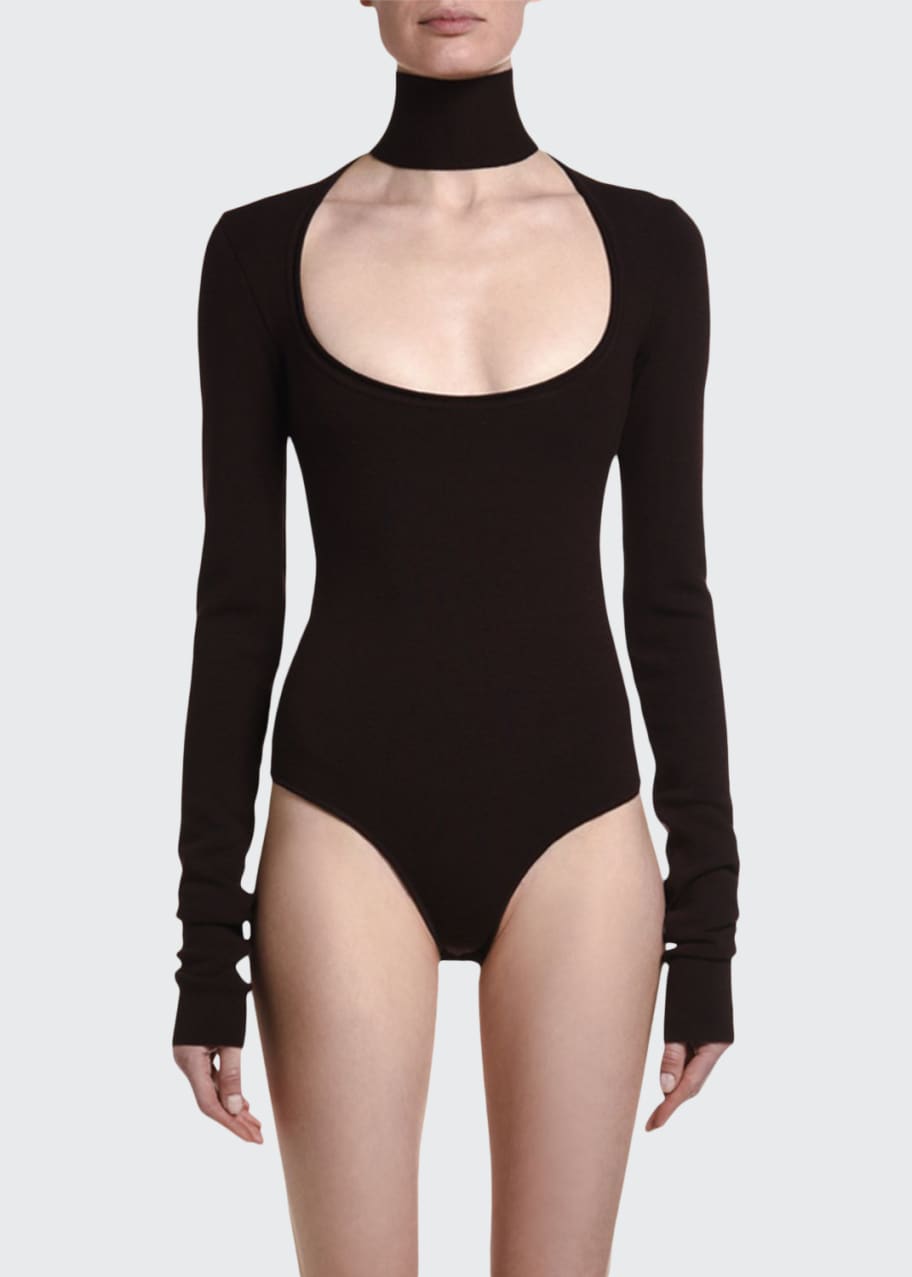 Image 1 of 1: Stretch Wool Open-Neck Bodysuit