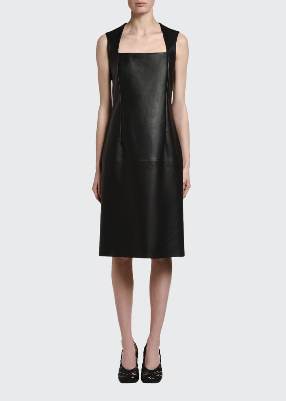 Bottega Veneta Sleeveless Square Halter-Neck Leather Dress - Bergdorf  Goodman